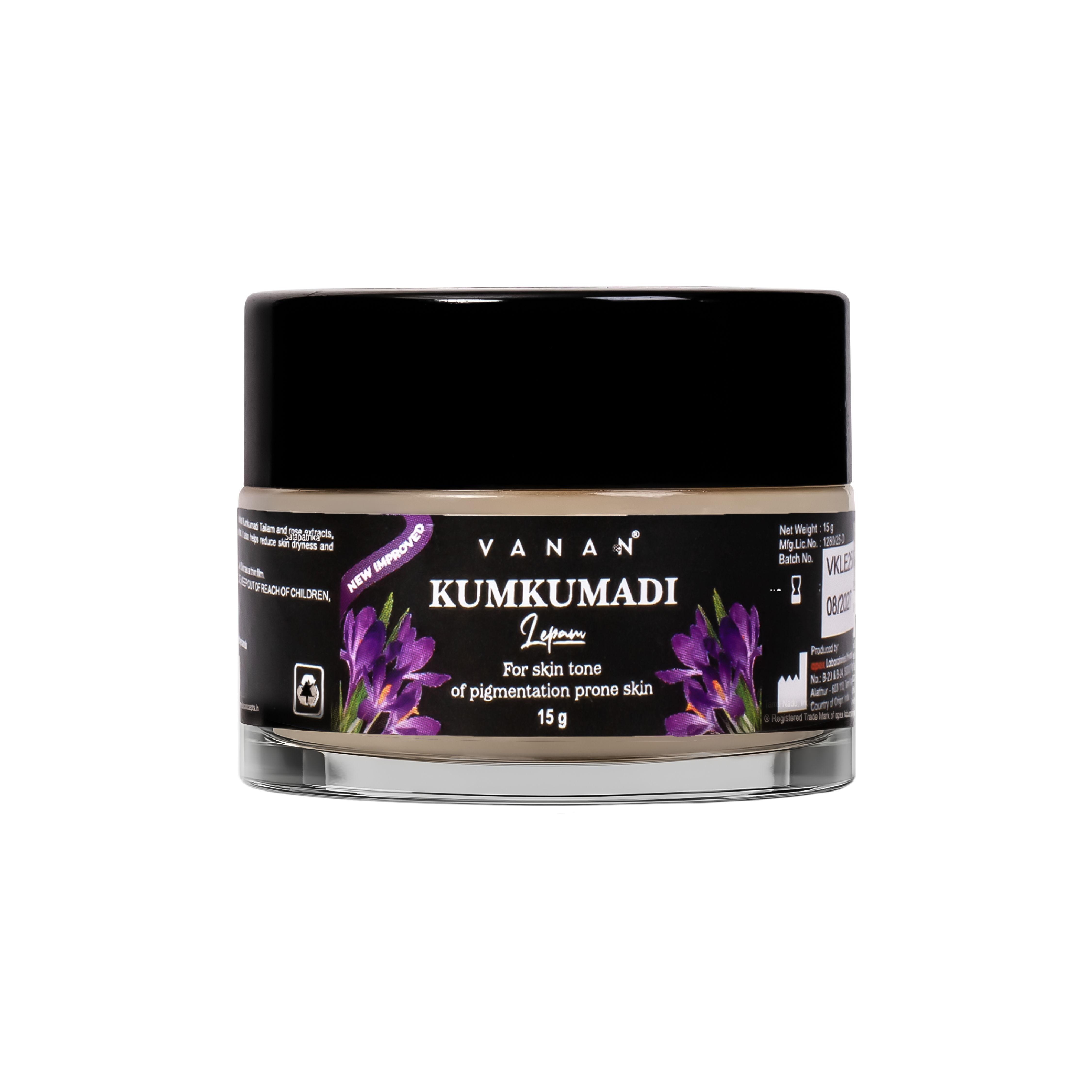 Jar of Vanan Kumkumadi Lotion on a white background