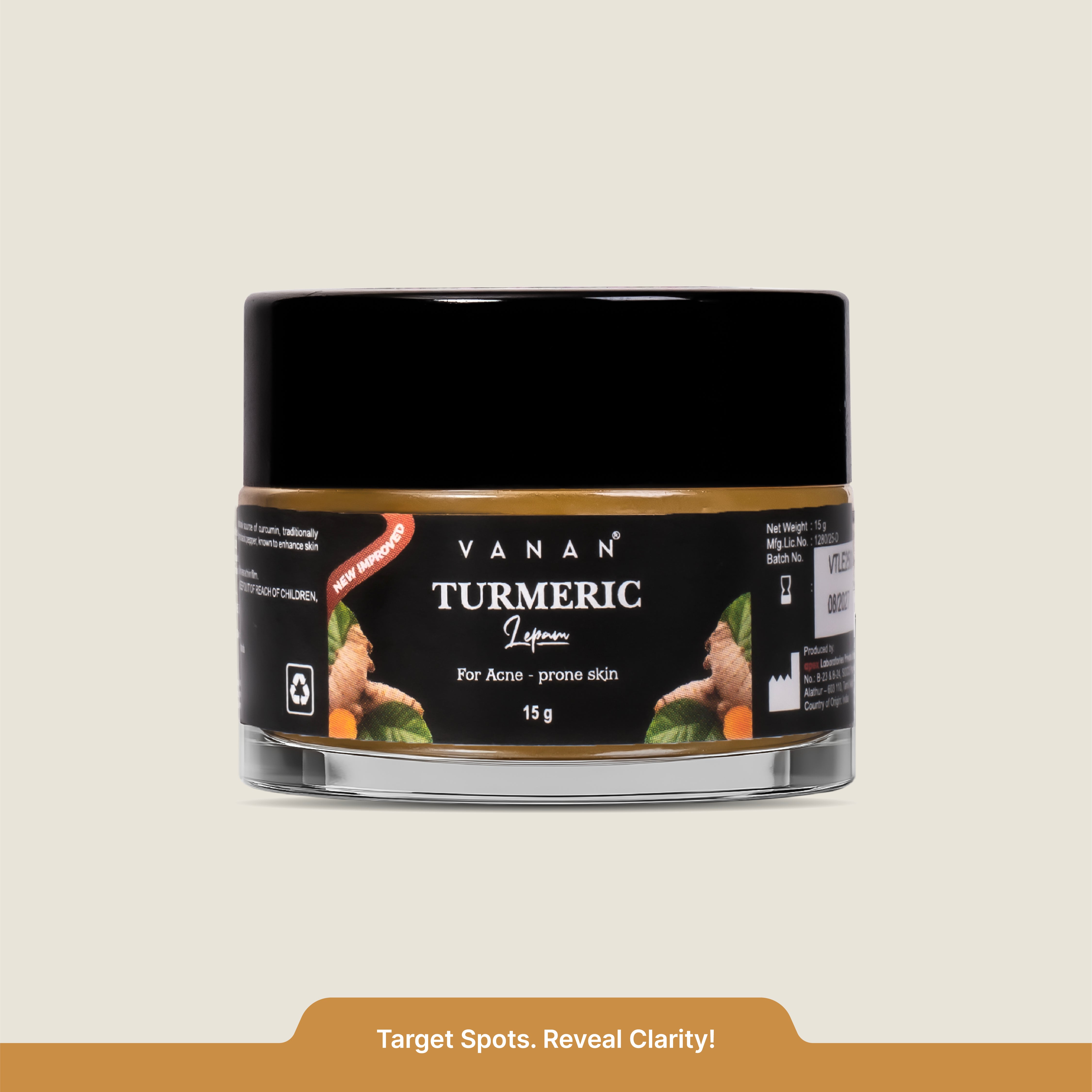 Jar of Vanan Turmeric Lotion on a beige background