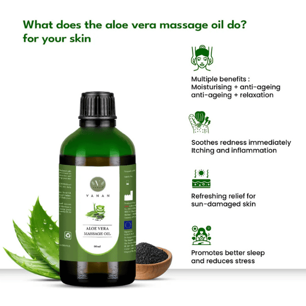 Aloe Vera Massage Oil – 90 ml | Natural Moisturizing & Soothing Body Oil | Vanan Herbal 