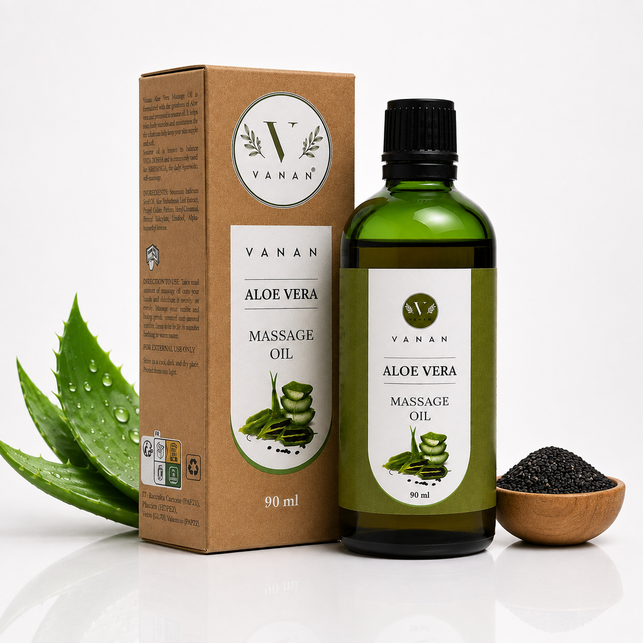 Aloe Vera Massage Oil – 90 ml | Natural Moisturizing & Soothing Body Oil | Vanan Herbal 