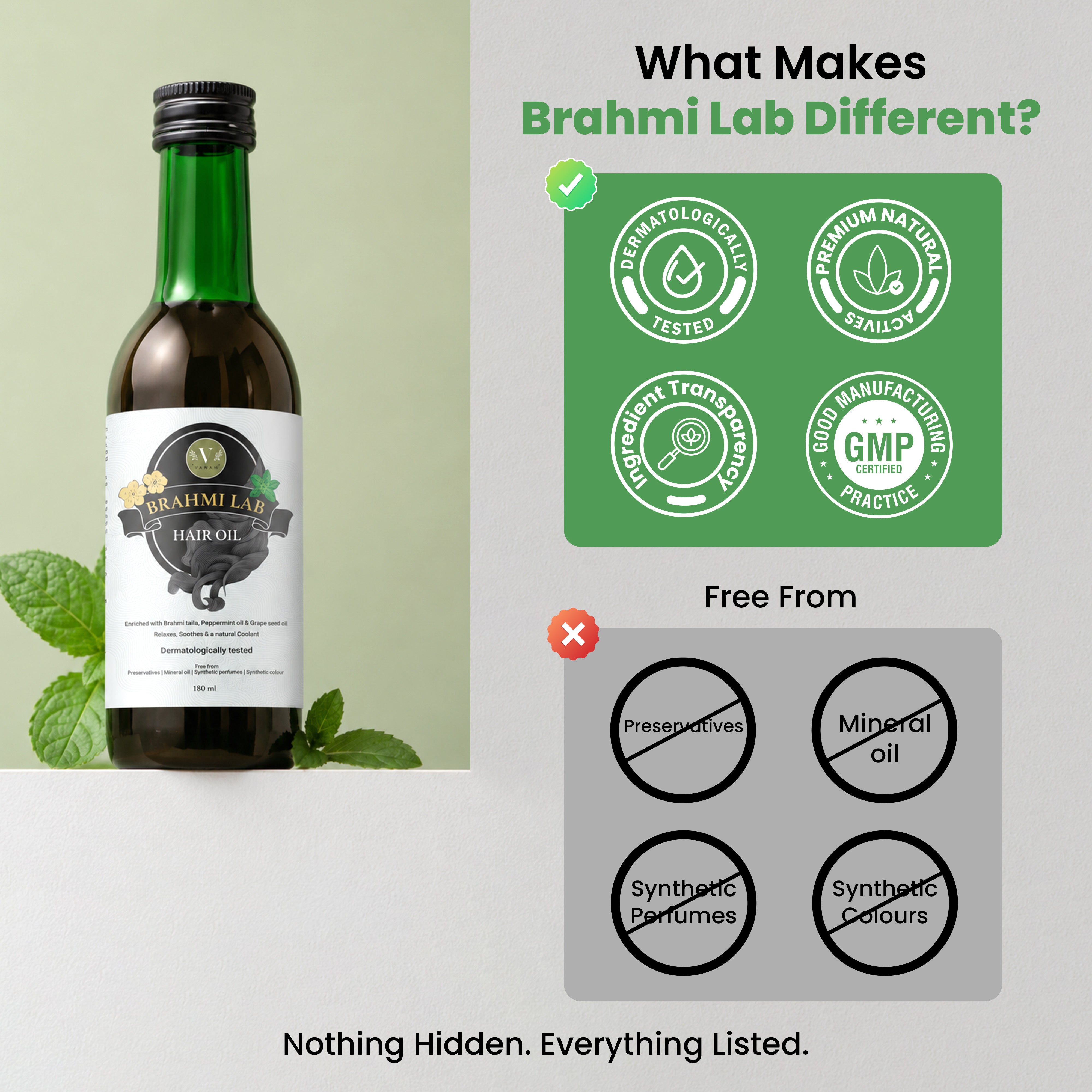 Brahmi Lab Hair Oil (180 ml) | Ayurvedic Scalp & Hair Care Oil | Vanan Herbal 