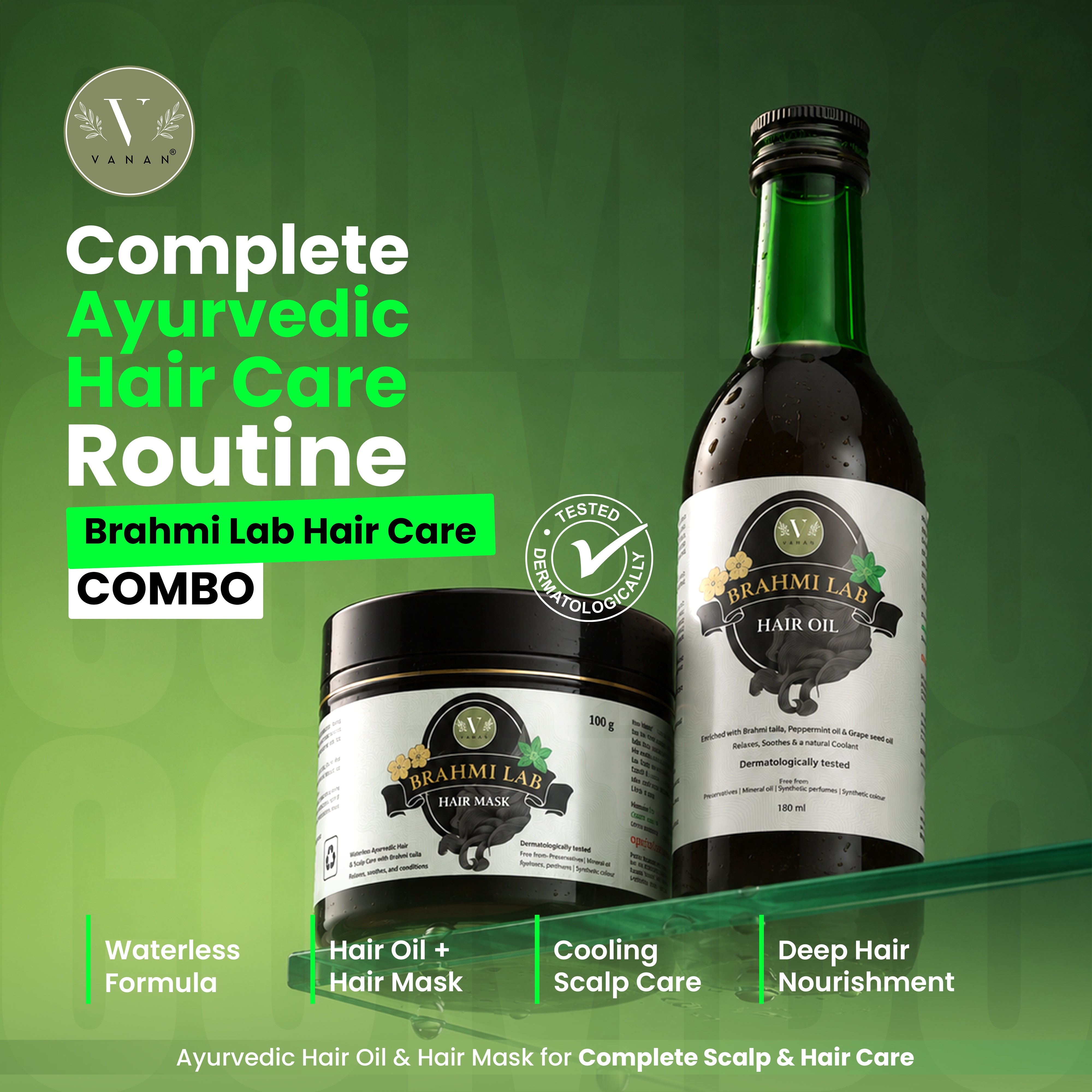 Brahmi Lab Hair Oil & Hair Mask Combo – Ayurvedic Hair Care for Dry & Frizzy Hair 