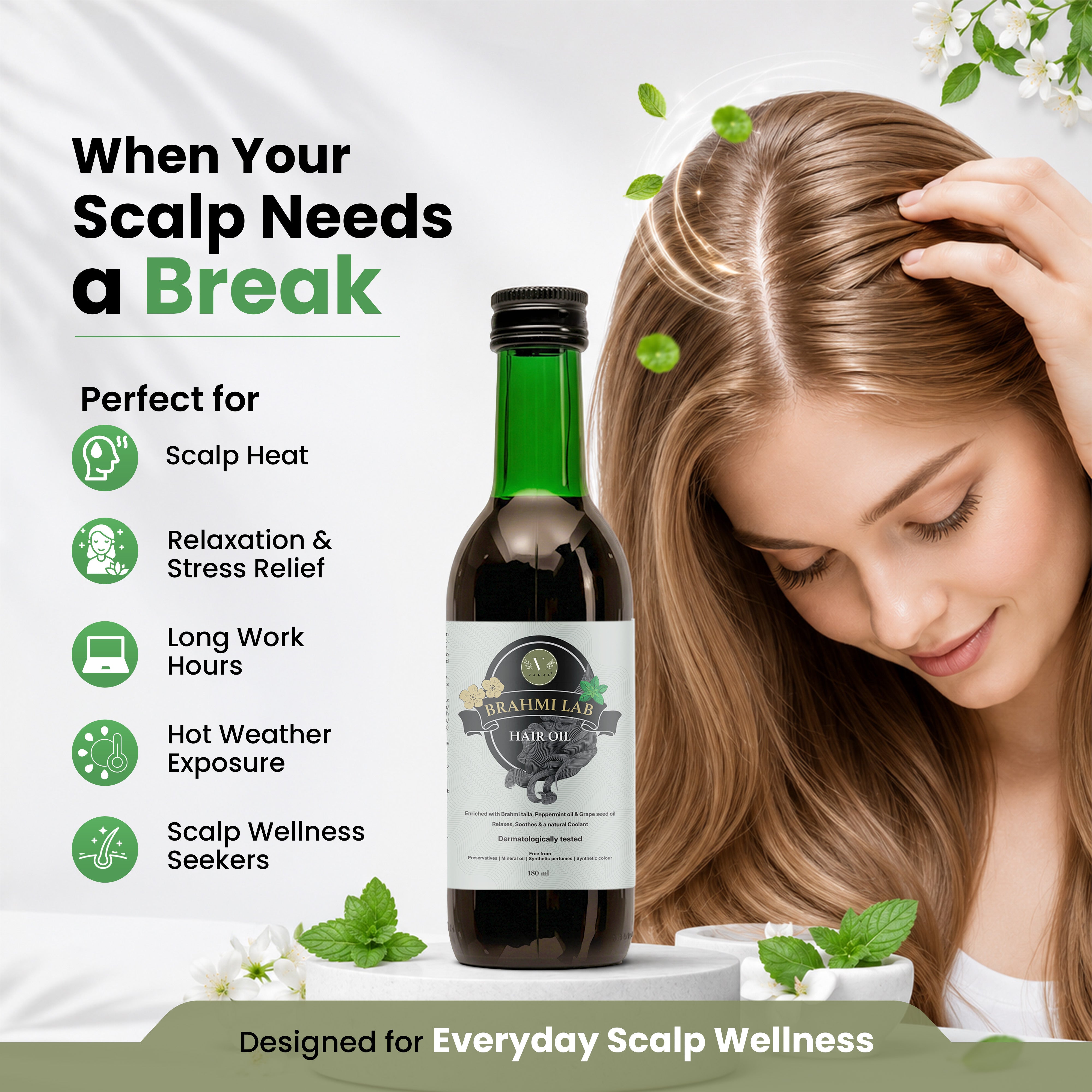 Brahmi Lab Hair Oil (180 ml) | Ayurvedic Scalp & Hair Care Oil | Vanan Herbal 