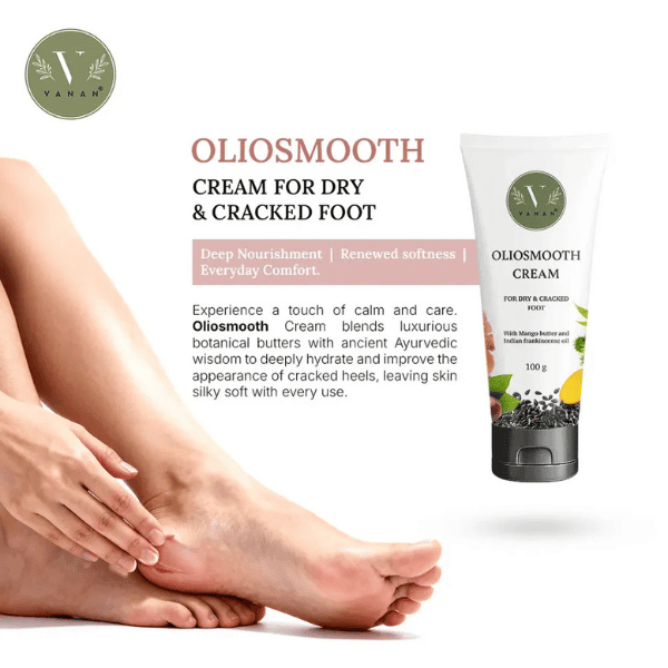 Oliosmooth Foot Cream with Foot Scrubber | Foot Cream for Dry, Cracked Heels | Vanan Herbal 
