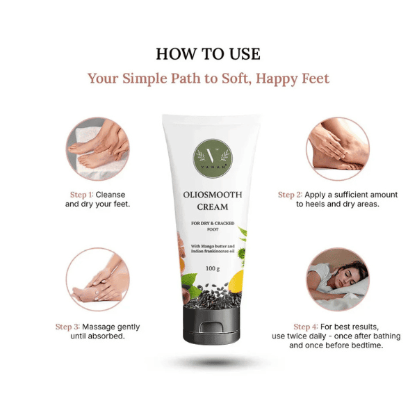 Oliosmooth Foot Cream with Foot Scrubber | Foot Cream for Dry, Cracked Heels | Vanan Herbal 