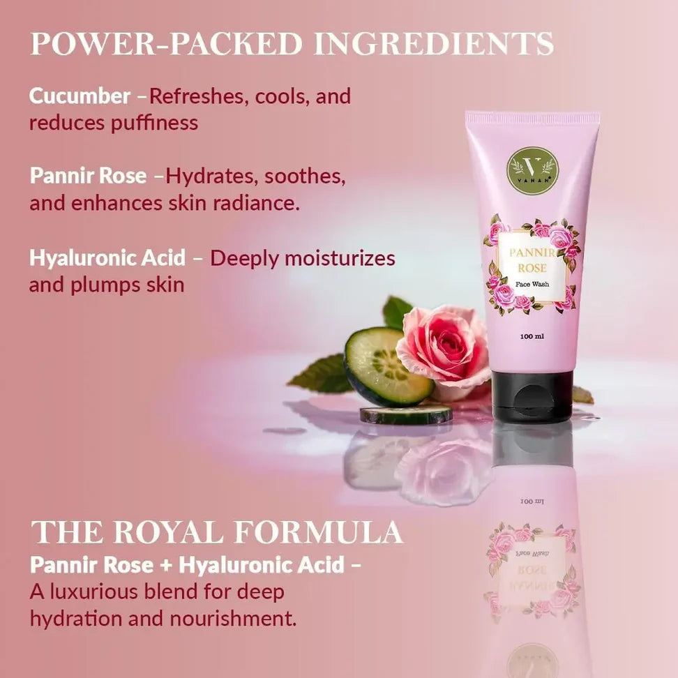Pannir Rose Face Wash (Pack of 2) | Gentle Hydrating & Brightening Cleanser | Vanan Herbal 