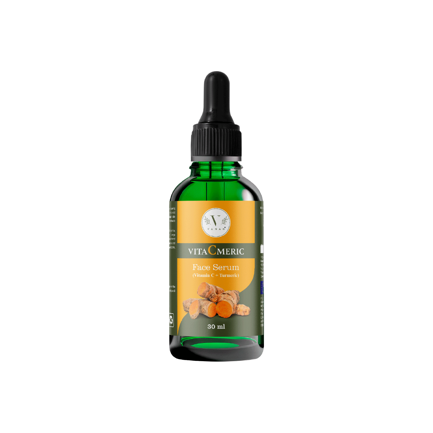 VitaCmeric face serum bottle with dropper on a white background