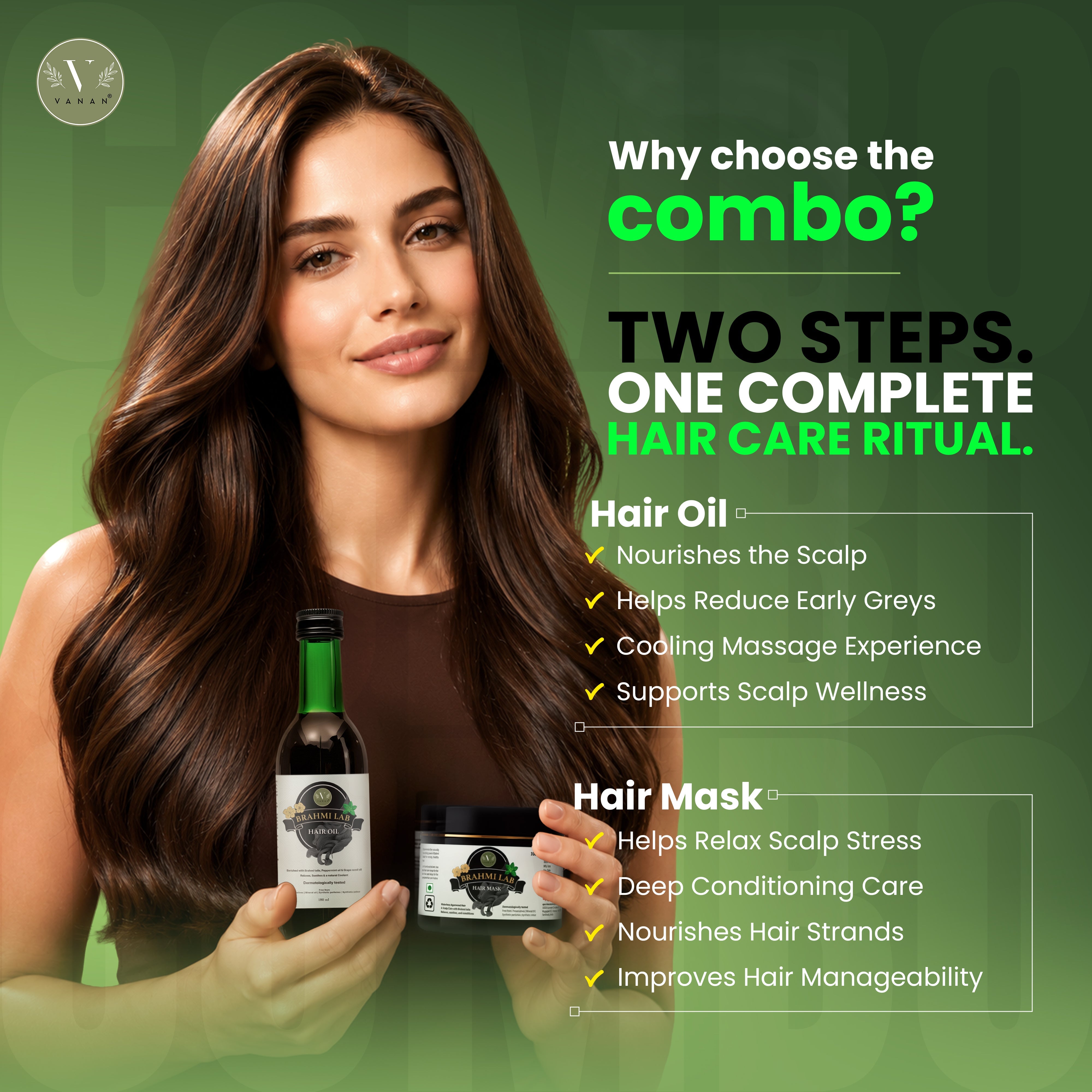 Brahmi Lab Hair Oil & Hair Mask Combo – Ayurvedic Hair Care for Dry & Frizzy Hair 