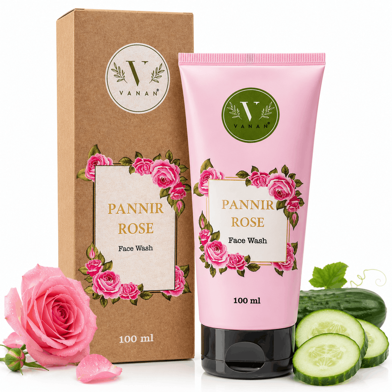 Pannir Rose Face Wash | Gentle Hydrating & Brightening Cleanser | Vanan Herbal 